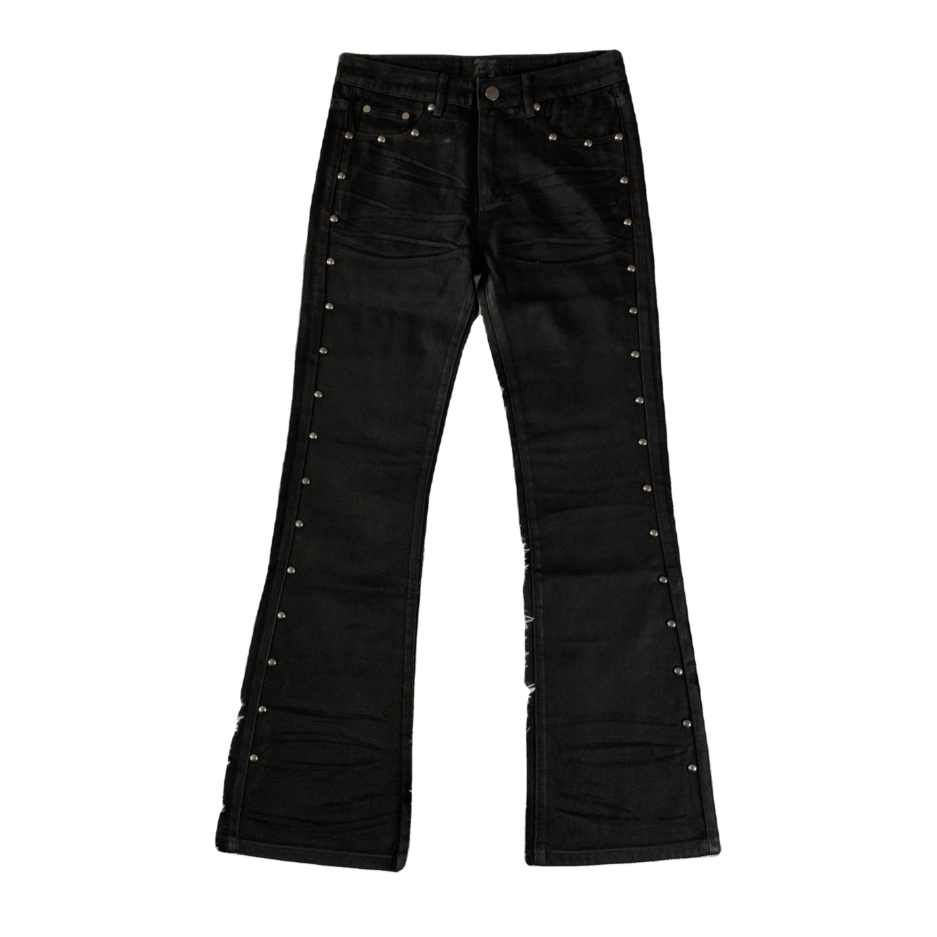 DENIMGUYS Men's High Street Fashion Washed Denim Bell-bottoms Pants Men Retro Cowboy Flared Jeans With Metal Stud Decorate