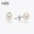 Classic Sterling Silver 7.5-8mm Freshwater Real Round Pearl Stud Earrings