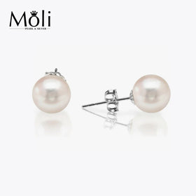 Classic Sterling Silver 7.5-8mm Freshwater Real Round Pearl Stud Earrings