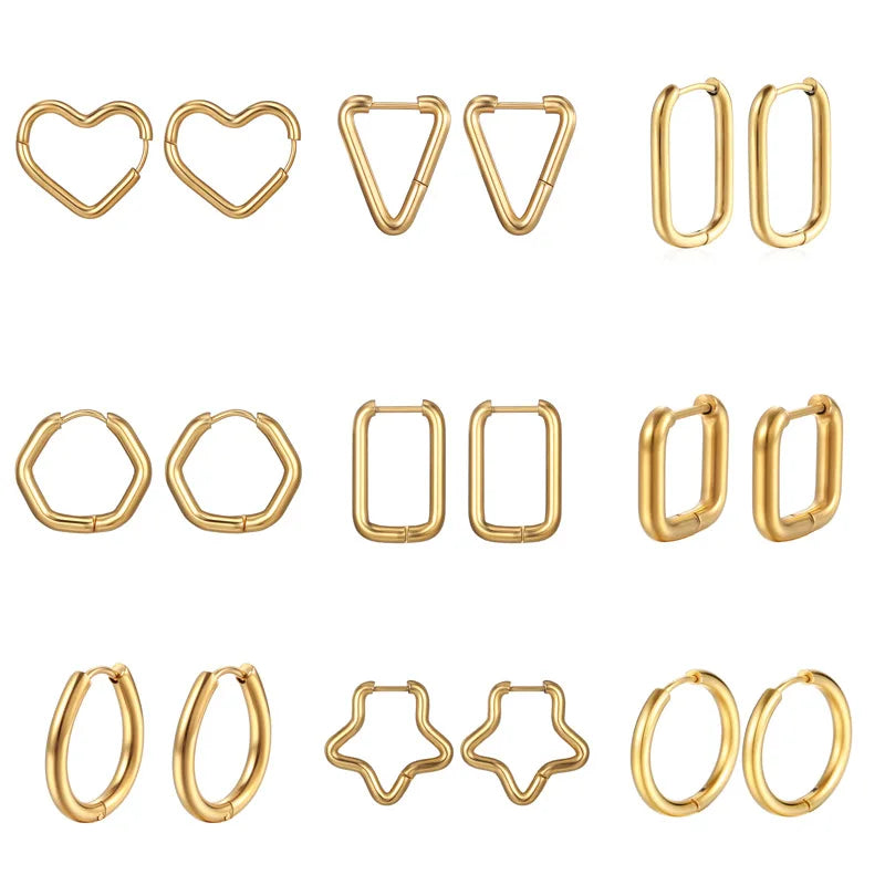 Tarnish Free Hypoallergenic Titanium PVD 18K Gold Plated Huggie Hoop Earrings Stainless Steel Geometric U Shaped Hoop Earrings