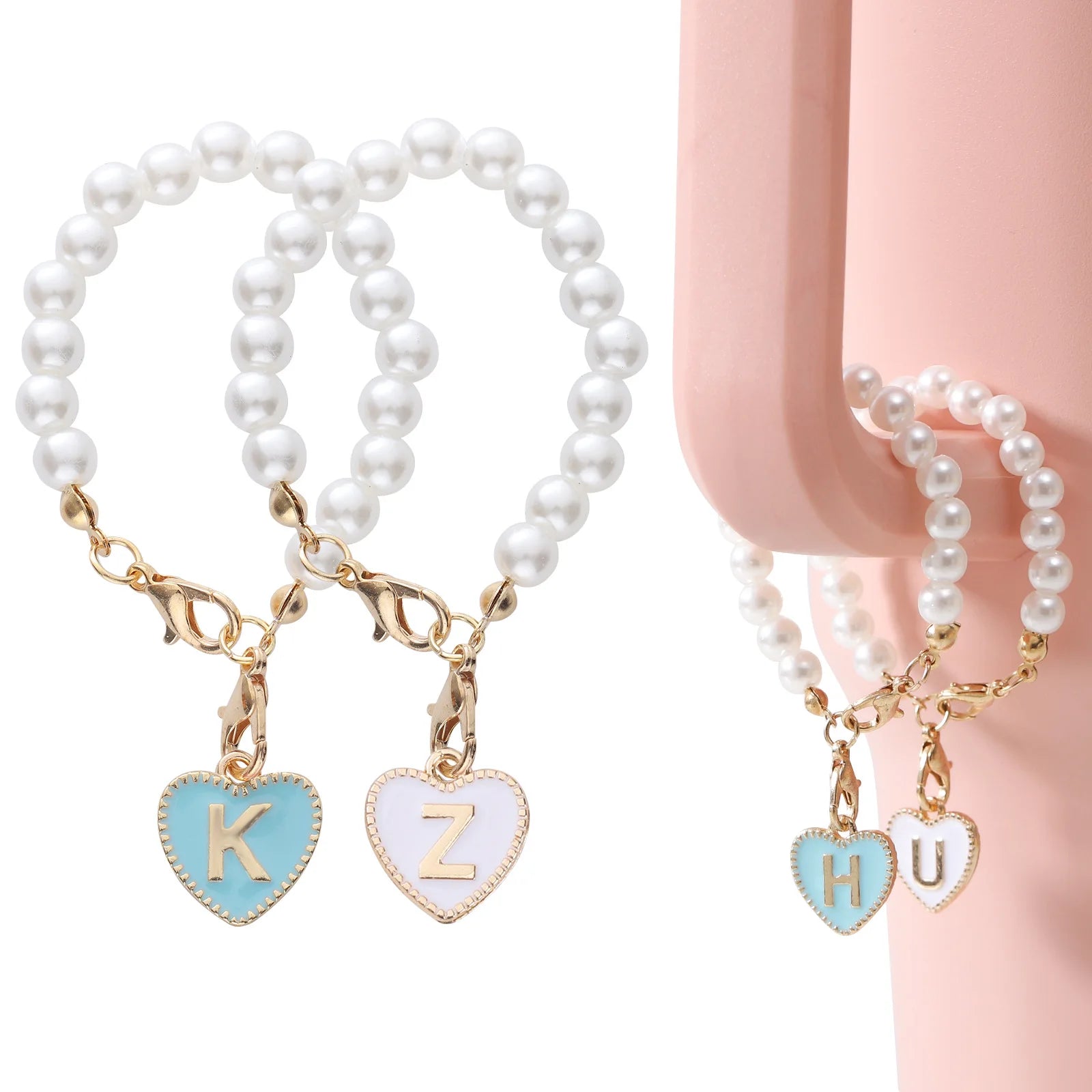 Pearl Chain Round-shaped love Keychain Cup Accessories Jewelry Chain with Lobster Clasp Hanging 26 English Letter Chains