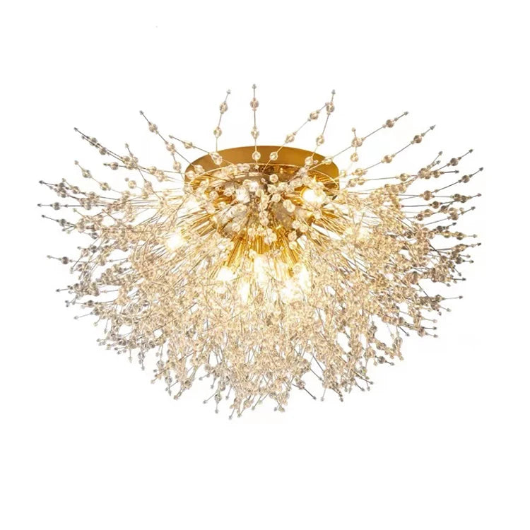 60cm Dandelion Shape Modern Ceiling Chandelier Flush Mount Gold Luxury Crystal Ceiling Light for Living Room Bedroom