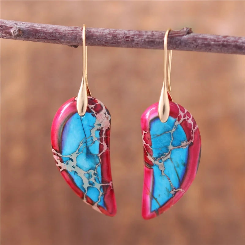 Women Luxury Natural Stone Wing Shape Dangle Drop Earrings Designer Chic Female Jewelry Accessories US European Dropshipping Popular Jewelry