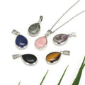 Fashion Jewellery New Design Charm Silver Plating Brass Bezel Natural Gemstone Teardrop Pendant