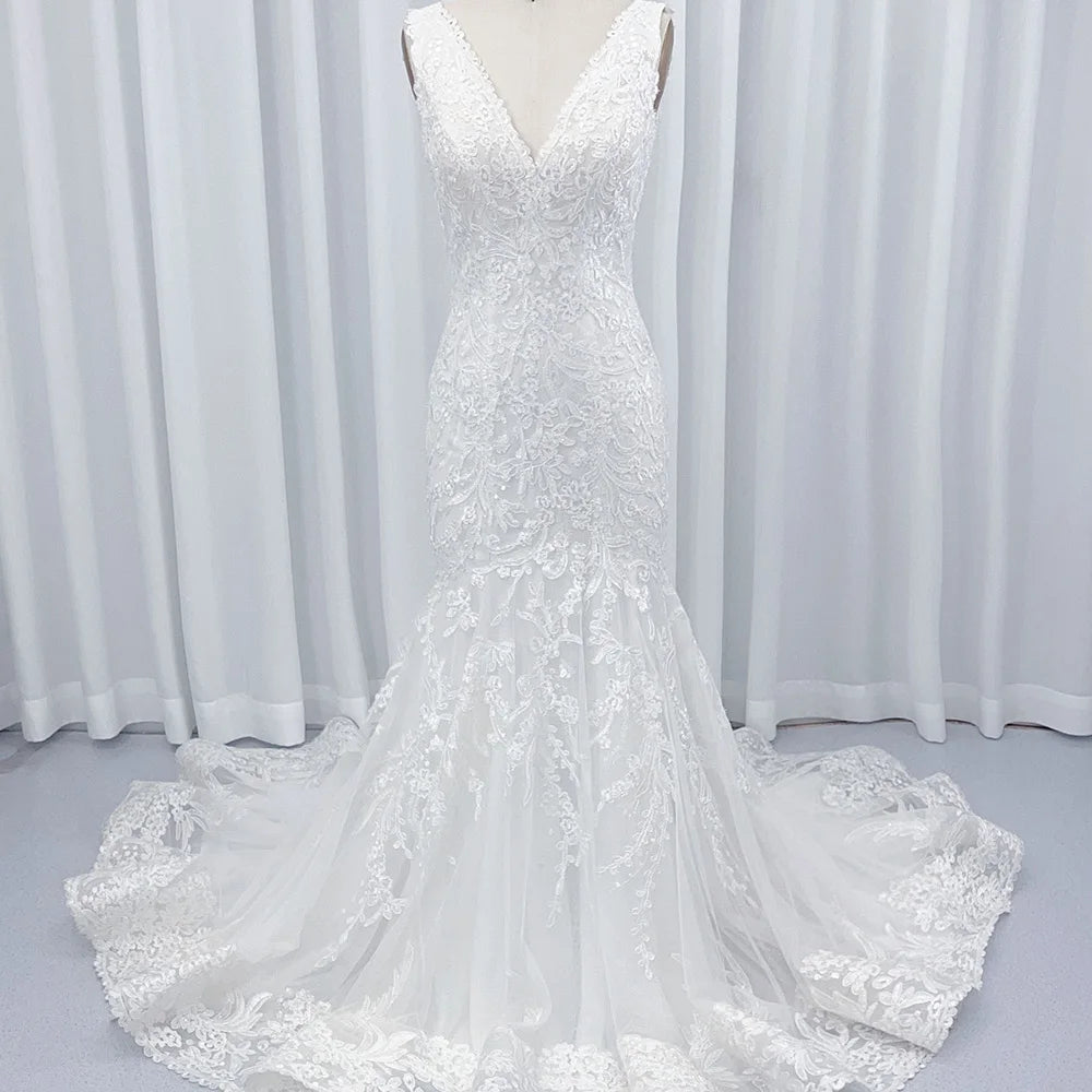 Jancember HX55 Boho Sleeveless Lace Embroidery Mermaid Wedding Gowns Dresses