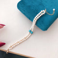 Women's Double Pearl Bracelet 3-4 mm Blue Turquoise Stone Freshwater Pearl String Bracelet Natural Freshwater Pearl Bracelet
