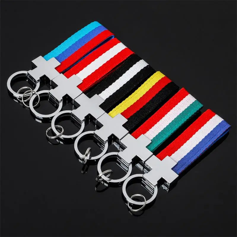 Outdoor Sport Styling Car Key Ring Italy Germany Flag Bulk Sell Factory Price Three-Color Oxford Fabric Keychain Blank Keyring