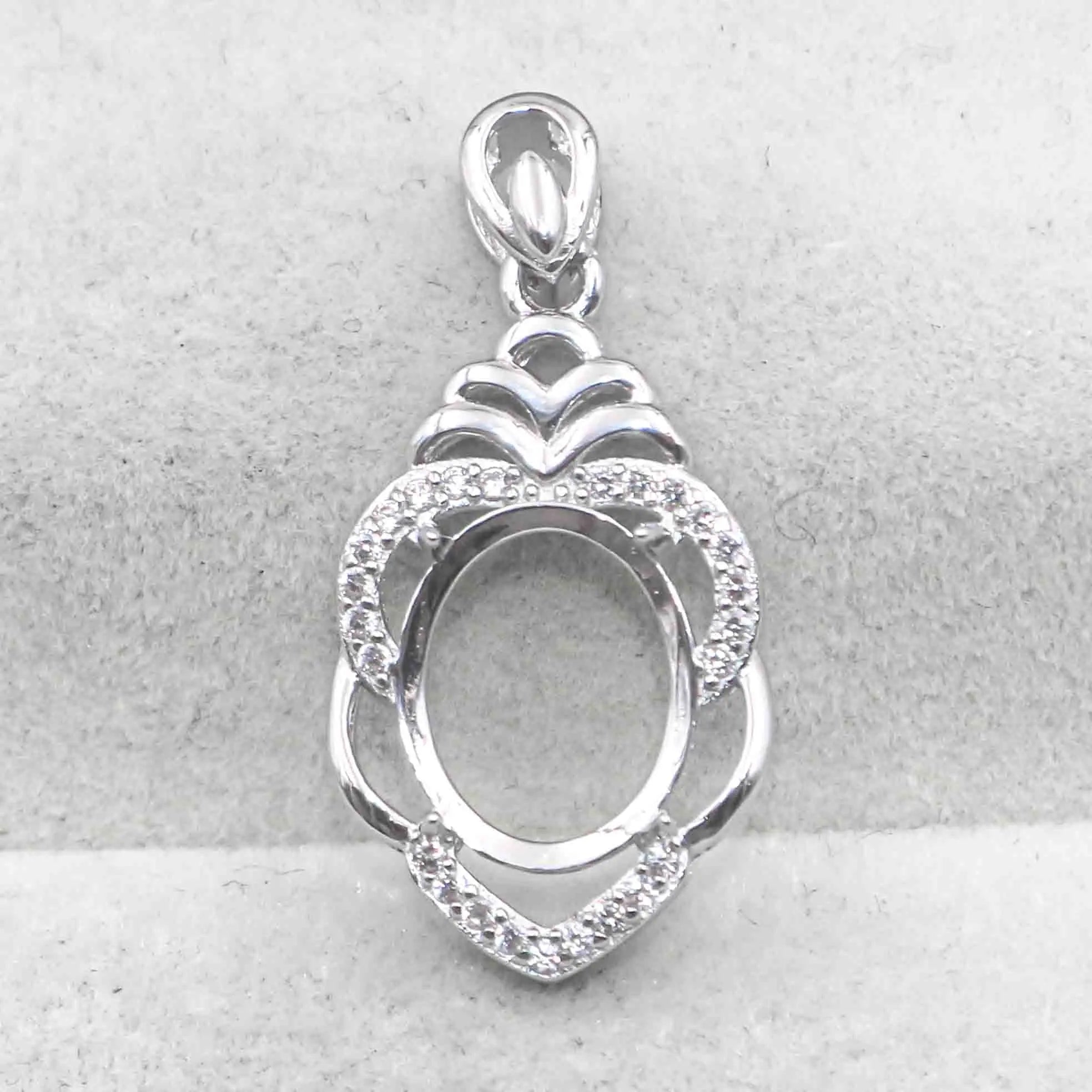 Sterling Silver 9*11mm Semi Mount Pendant Empty Frame Blank Support Setting S925 Base Holder Without Center Stone for DIY Inlay