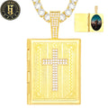 Hip Hop Memory Jewelry 36mm Gold Plated Brass 5A CZ Square Geometric Cross Patter Photo Frame Pendant for Men