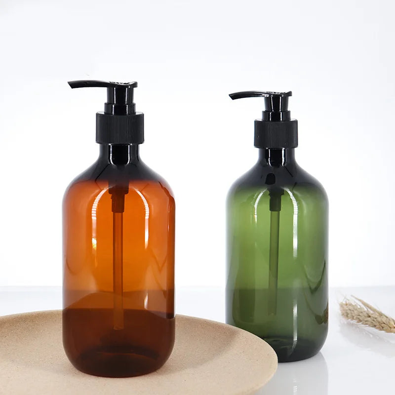 500ml Rounded Shoulders Amber Green Plastic Pet Empty Shampoo Lotion Pump Bottle Manufacturers