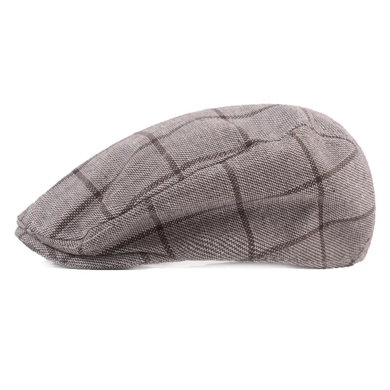MIO Custom Logo Men Vintage Cotton Berets Breathable Ivy Newsboy Flat Cap Adjustable Plaid Irish Cabbie Golf Hat