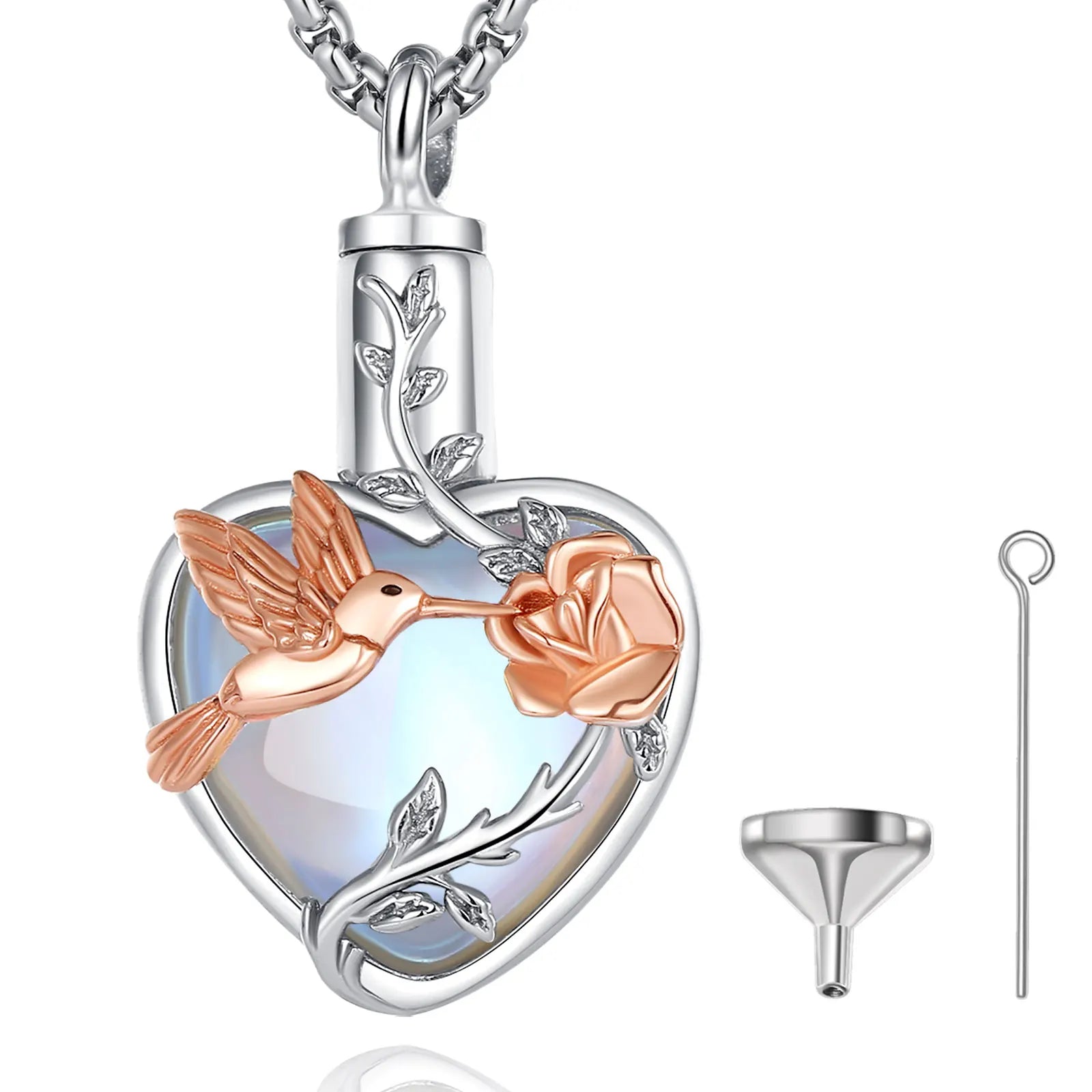 Merryshine 925 Sterling Silver Jewelry Keepsake Moonstone Ashes Hummingbird Memorial Urn Ashes Cremation Jewelry for Human Ashes