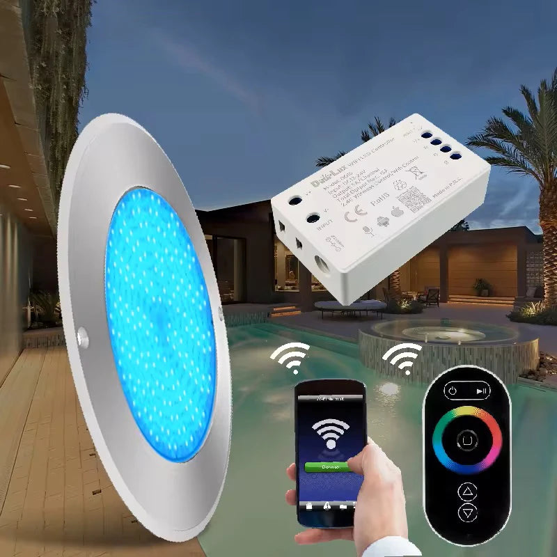 HOTOOK 7mm Slim Newest Led Underwater SMD 316SS Stainless Steel AV12 Volt Wifi Remote Control Spa Light Resin Filled Pool Lights