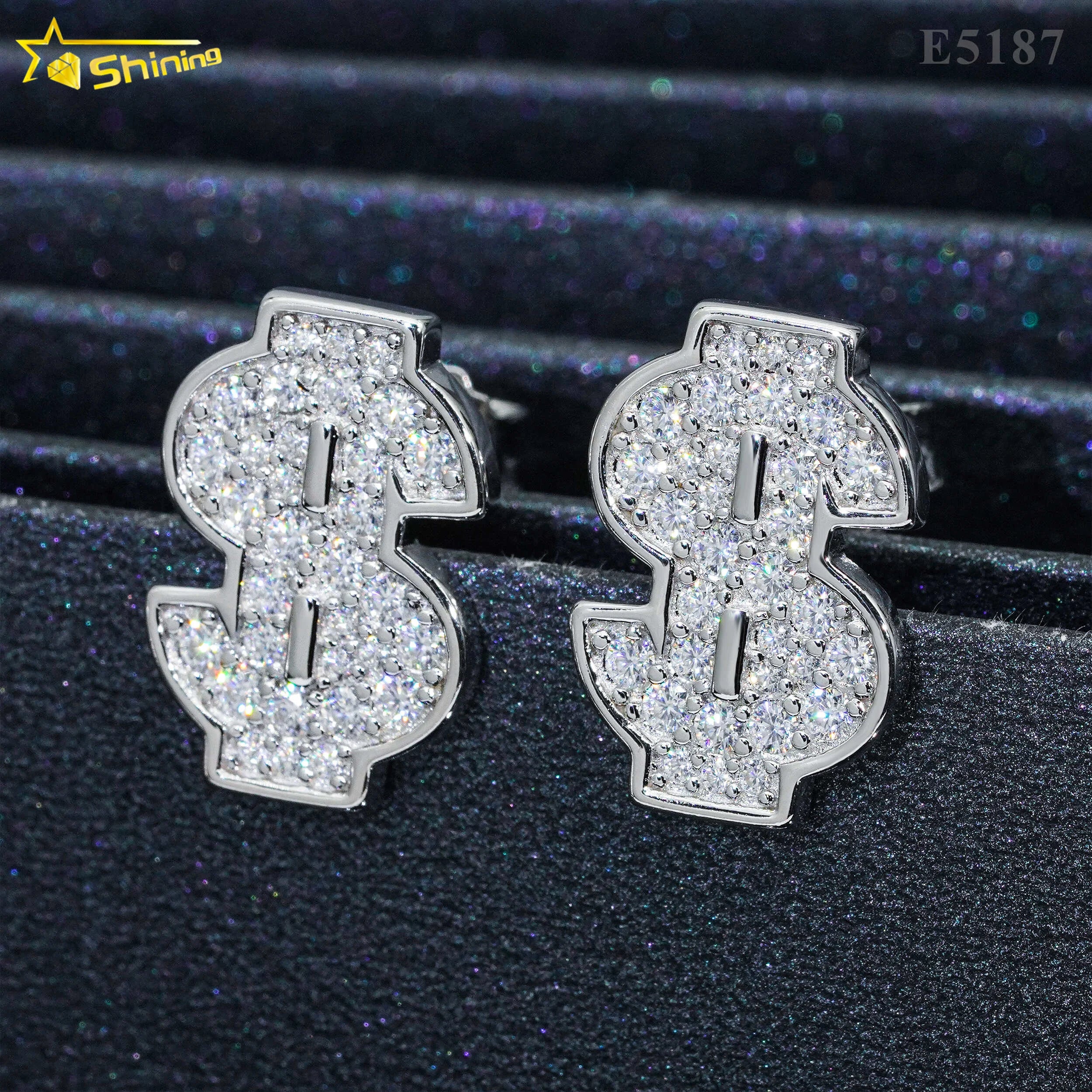 Hot Sale Large Stock Fashion Moissanite Stud Earrings S925 Silver Diamond Dollar Design Rhodium Plated Screw Back Stud Earrings