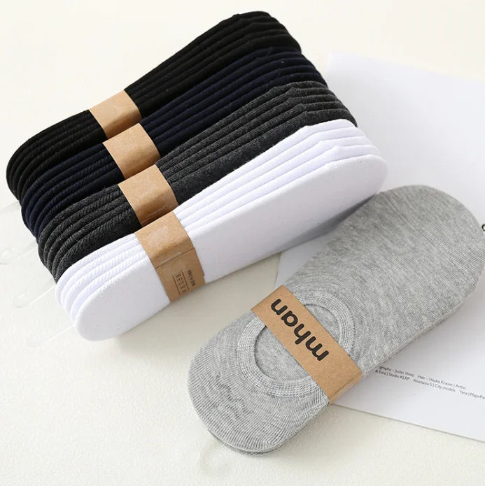 Spring and Summer Solid Color Silicone Anti slip Invisible Cotton Sweat-absorbing Socks for Men