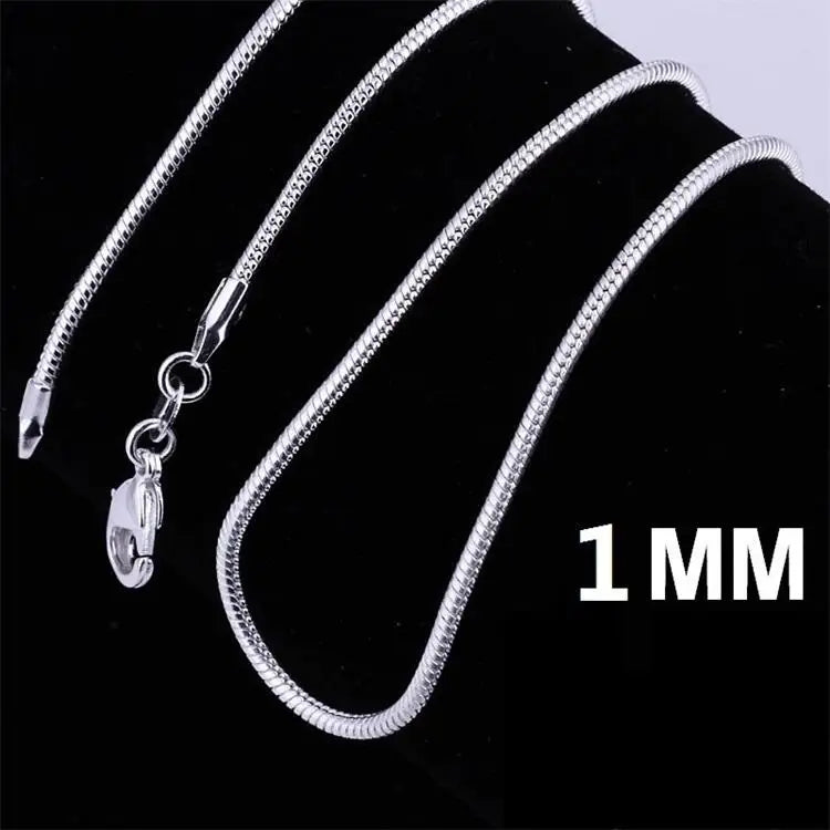 Hot Selling Copper Plated 925 Silver Jewelry 1MM Snake Chain with Chain Snake Bone Chain Necklace