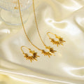 Jachon New Stainless Steel Geometric Ear Buckle Earrings Necklace Sunflower Pendant Necklace Jewelry