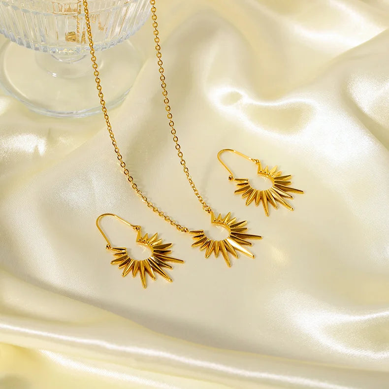 Jachon New Stainless Steel Geometric Ear Buckle Earrings Necklace Sunflower Pendant Necklace Jewelry