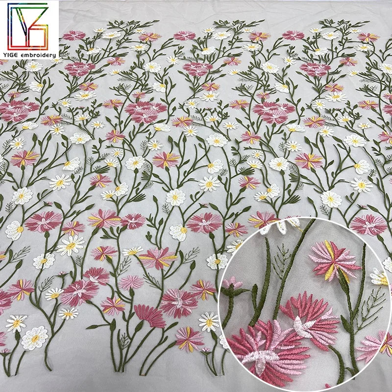 New Luxury Bridal Embroidered 3d Flower Tulle Lace Quality Mesh Embroidery Lace Fabric for Wedding Bridal Dress