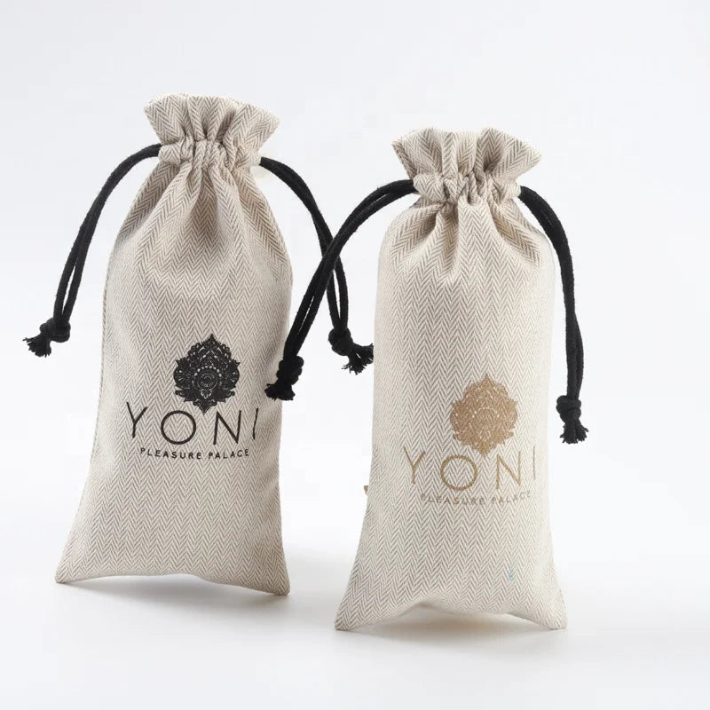 High End Custom Logo Printed Herringbone Drawstring Cotton Cosmetic Bag Luxury Cotton Gift Cosmetic Pouch