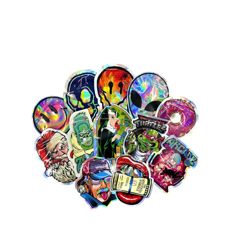 Custom Print Stand up Smell Proof Edible Cookie Cut Out Shaped Die Cut Holographic Shrink Bag for Shoes & Socks