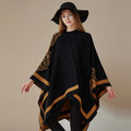Ethnic Style Tourist Shawl Solid Color Imitation Cashmere Large Cloak With Scarf Thickened Cloak Slits to Keep Warm Big Shawl