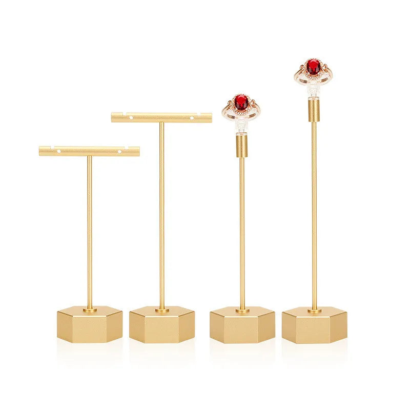Custom Luxury T-bar ring jewelry display stand gold silver Metal ring display holder for jewelry display