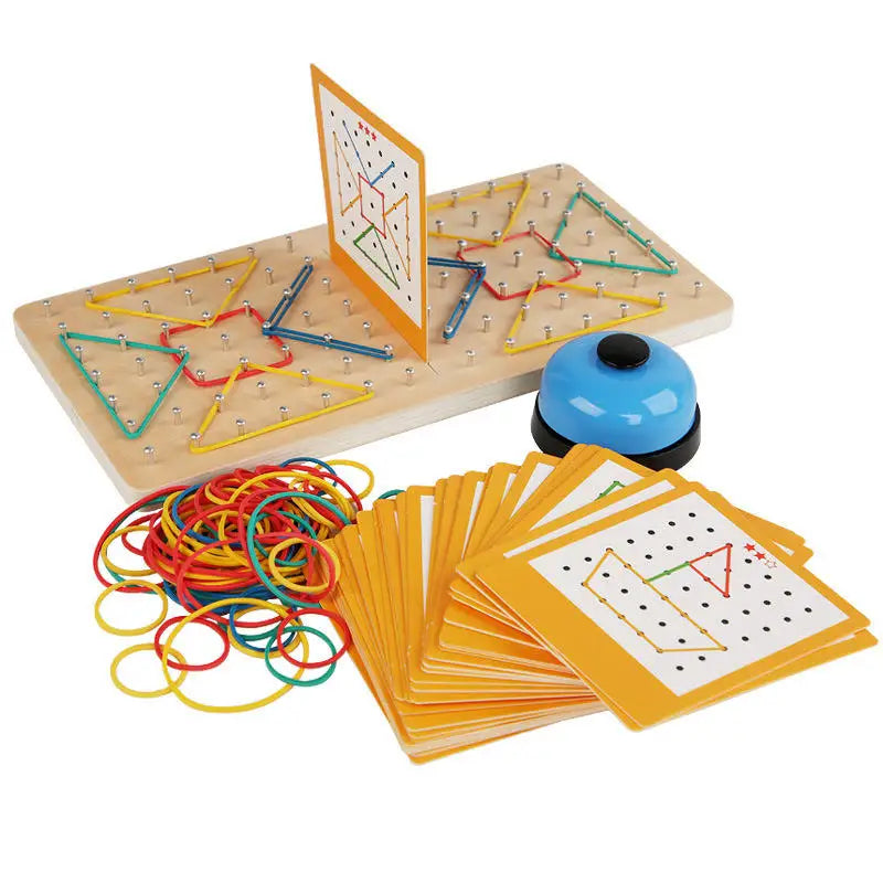 Custom Montessori Children Geometric Shapes Creative Wooden Two Player Battle Nail Boards Educational Gift Toys for Kids