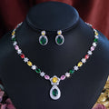 Fashion Shiny CZ Cubic Zirconia Elegant Design Necklace and Earrings Engagement Wedding Bridal Colorful Jewelry Set for Women