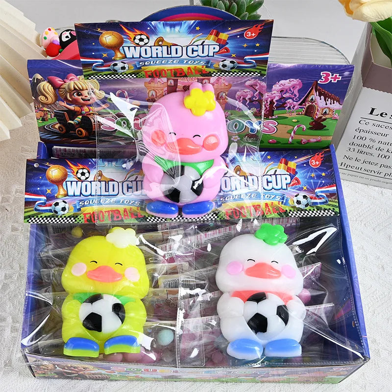 Cute Duck Family Football Soccer Team TPR Squeeze Toy Slow Rising Stress Relief Decompression Fidget Toy