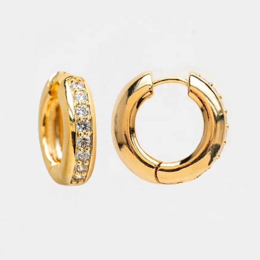 LOZRUNVE 925 Sterling Silver Rrong Setting Line Diamond CZ Dome Chunky Hoop Earring Gold Fashion Jewelry