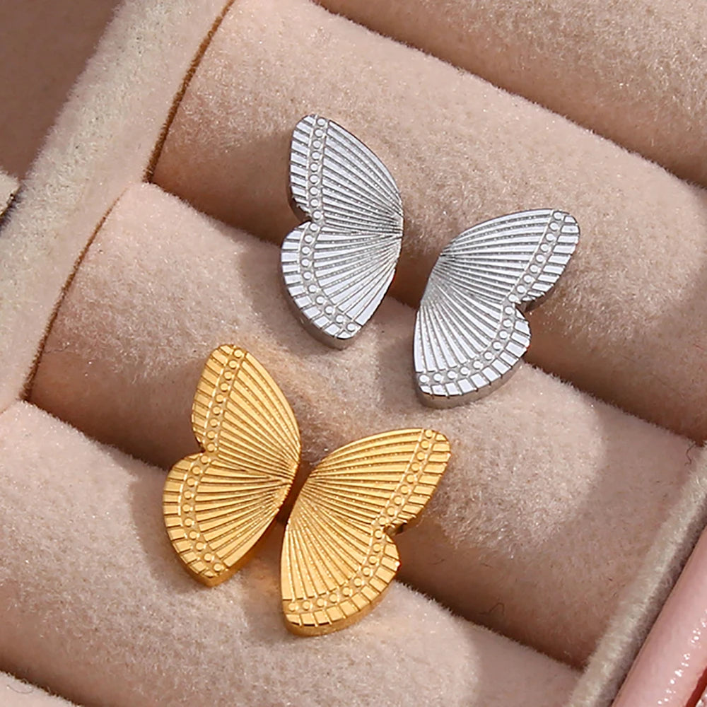 Non Tarnish 18k Gold Plated Stainless Steel Butterfly Stud Earrings Cute Hypoallergenic Jewelry for Wedding Engagement or Gift