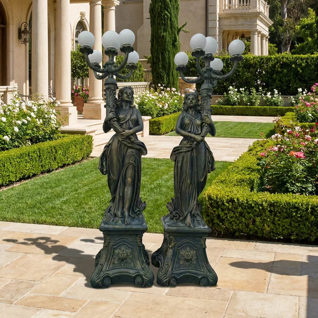 Custom Outdoor Home Garden Park Decoration Design Life Size Antique Bronze Woman Statue Lamp Casting Brass Street Post Light
