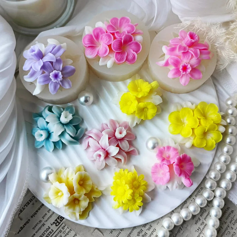 J10-384 Flower Aromatherapy Candle Mold Diy Diffuser Stone Plaster Handmade Soap Petals Crystal Drip Molds