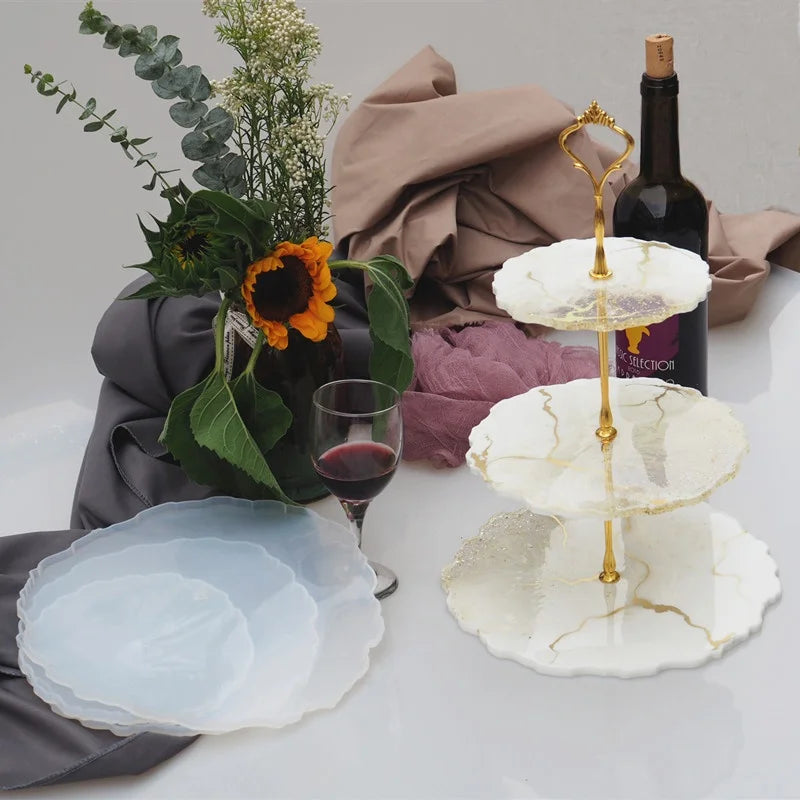 Handmade Crystal Epoxy Plate Mold Three Layer Tea Fruit Tray Silicone Mold