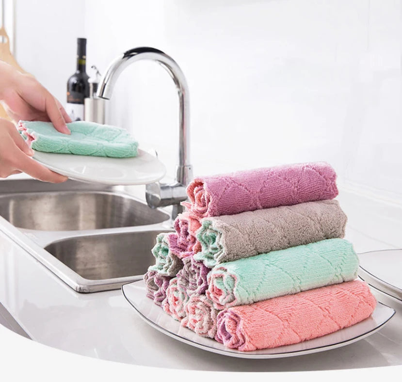 Water Absorbent Dishcloth Dishtowels Thickened  Microfiber Kitchen Towels Kitchen Accessories Tools Towel Cleaning Cloth  M0457