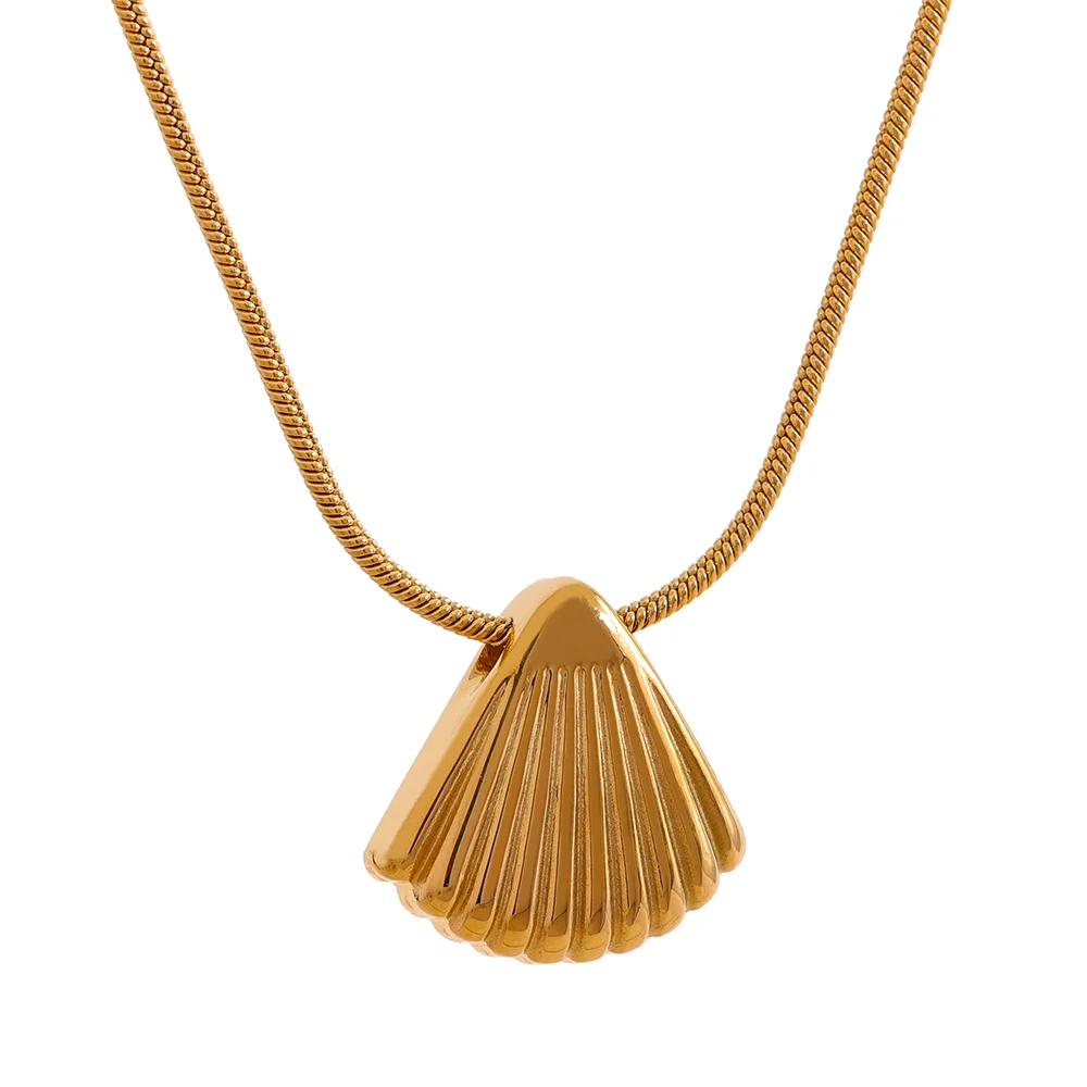JINYOU 1025 Statement Metal Shell Pendant Stainless Steel Necklace Waterproof Summer Stylish Gold Color PVD Plated Wholesale