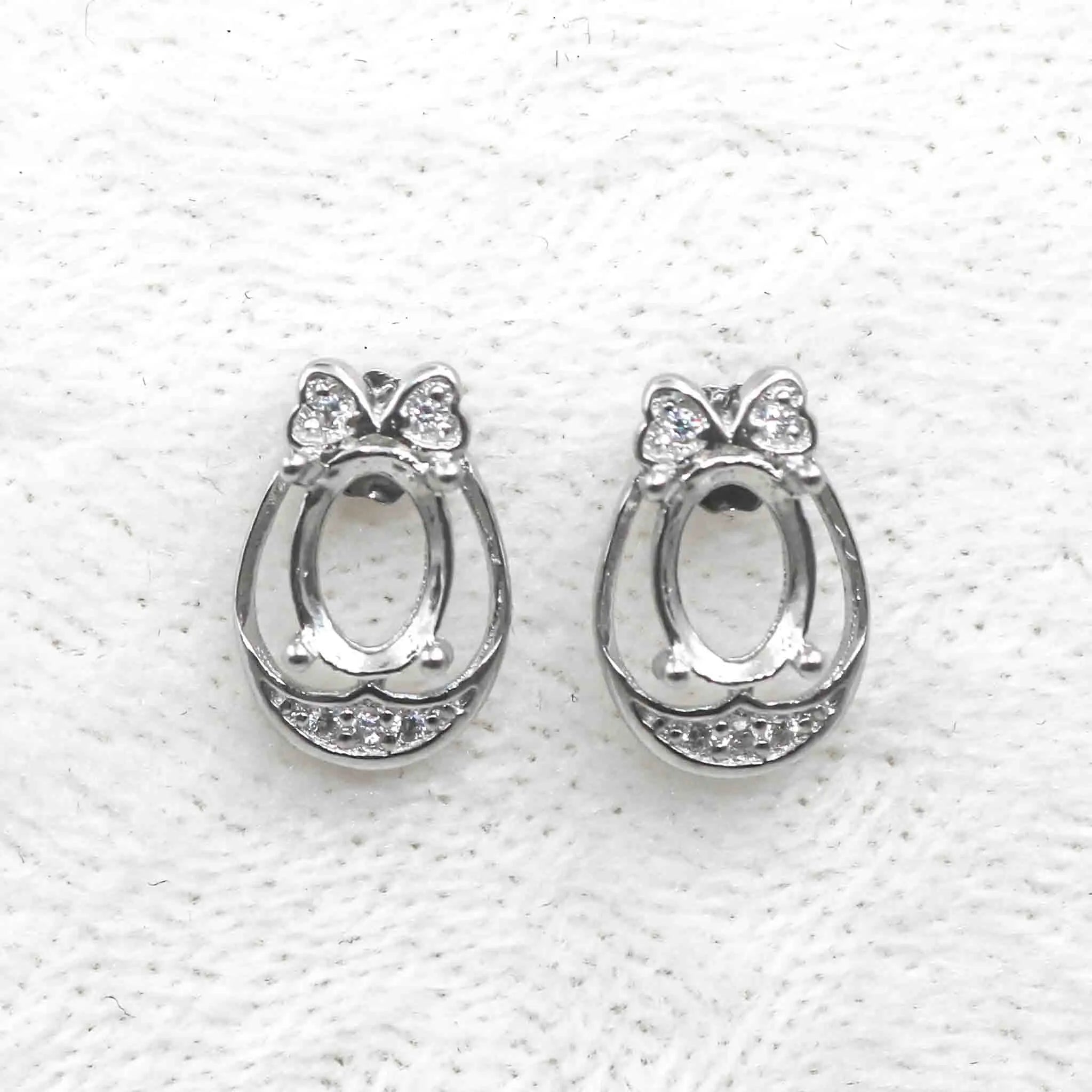 Sterling Silver 5*7mm Semi Mount Stud Earrings Empty Support Blank Claws Setting S925 Base Without Center Stone for DIY Inlay