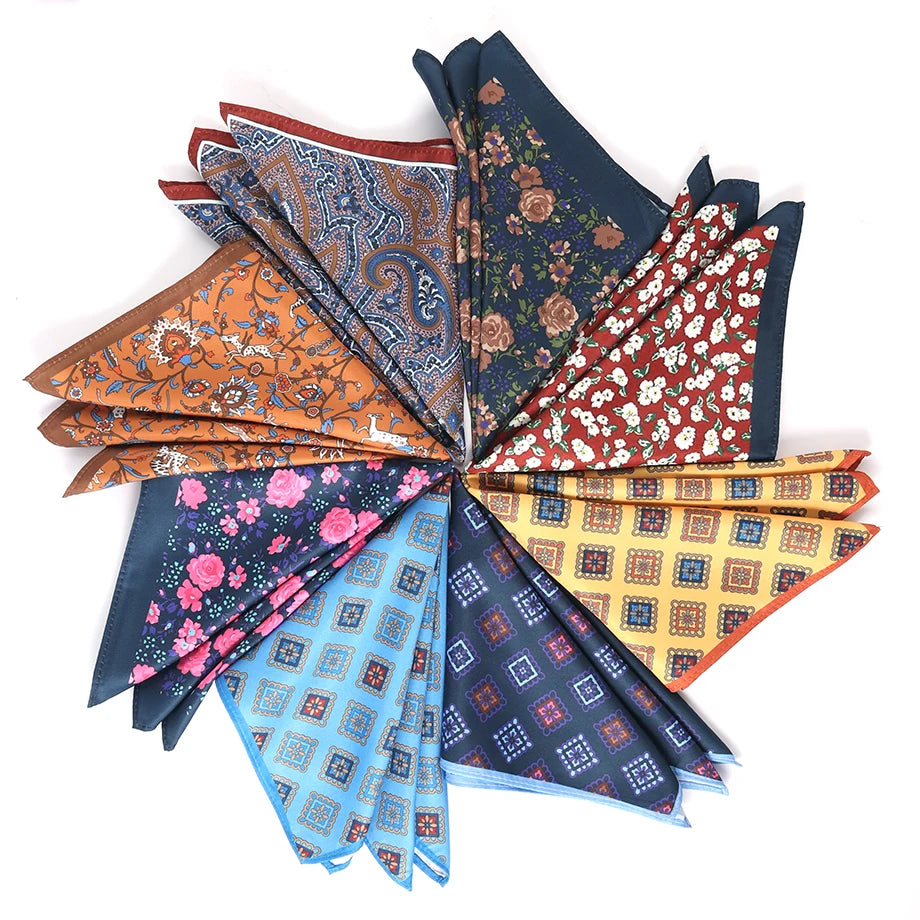 Wholesale Selling Men's Printed Pocket Squares and Handkerchiefs Soft Colored Assorted Hankies for Wedding Parties