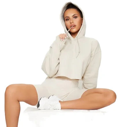 Blank Cotton Fleece Ladies Hoodie Long Sleeve Womens Crop Top Hoodie Custom logo Pullovers Raw Hem Hoodies