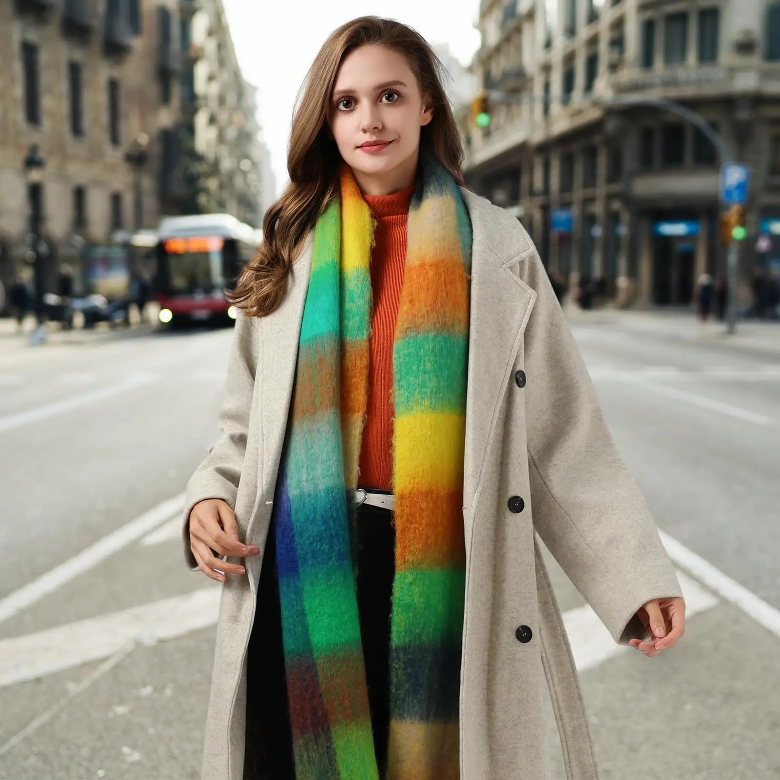 Absolute Fantasy Women's Madeshine Colorful Rainbow Mohair Pashmina Brushed Checker Multi Pastel Double Side Winter Warm Scarf