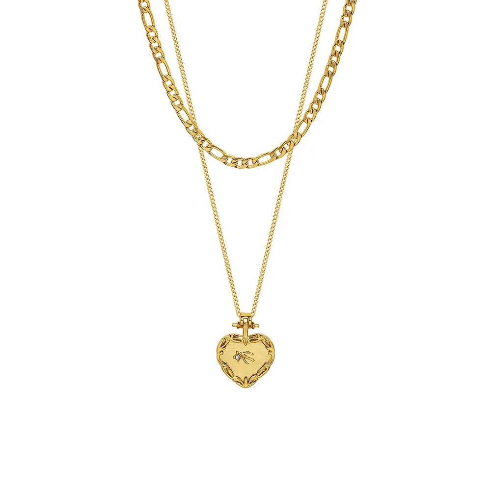 Factory's Free Sample Stainless Steel Love Heart Jewelry Necklace Pendant for Women Figaro Zircon Classic Anniversaries