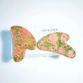 DIY Unakite Jasper V Heart Shaped Jade Stone Rose Quartz Guasha Metal Therapy Massage Facial Tools
