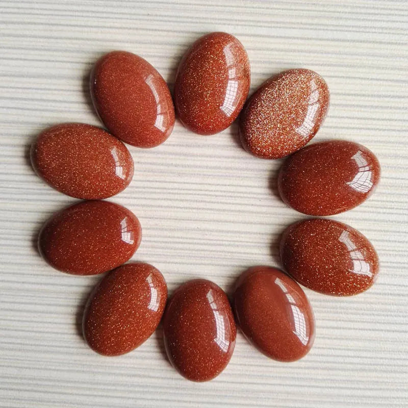 HZ Wholesale 15*20mm Customized Natural Gemstone Gold Sand Stone Oval Cabochon Crafts