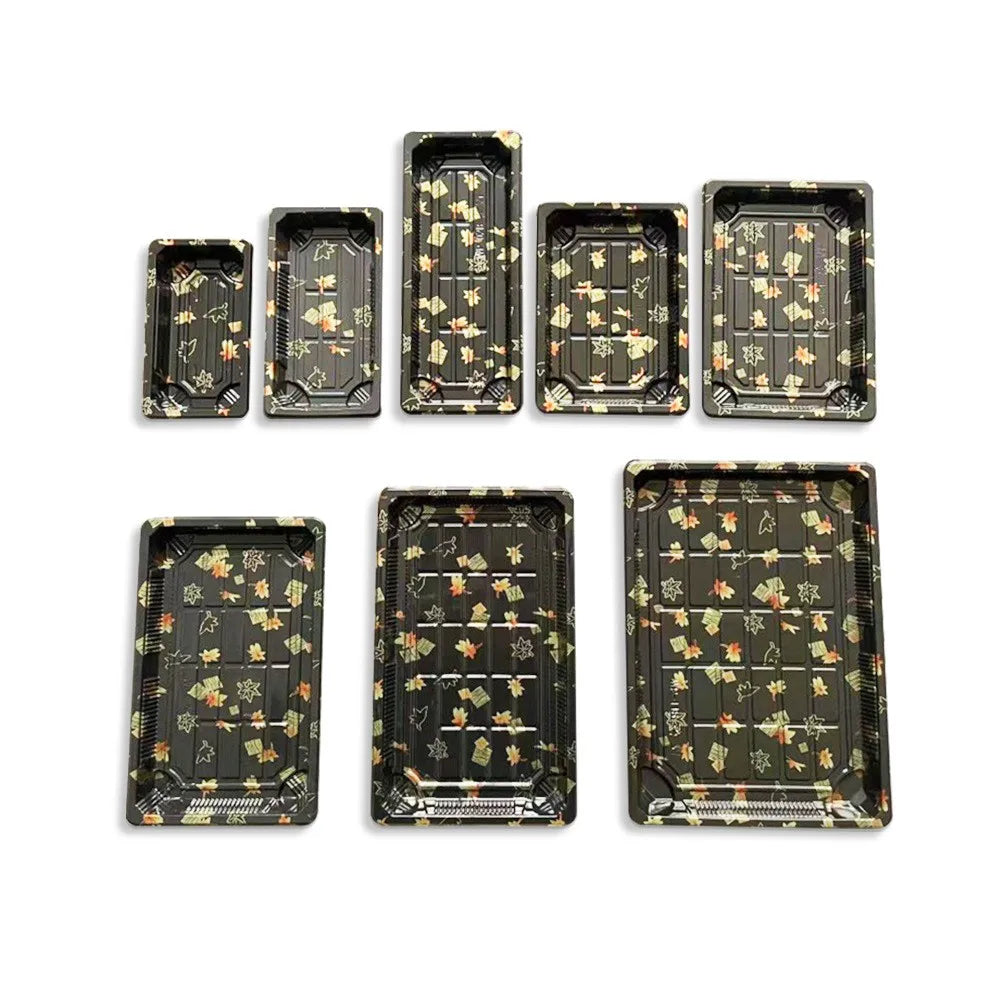 RUNPACK Gold Leaf Premium Japanese Sushi Custom Eco Disposable Packing Tray togo Takeaway Plastic Sushi Box with Lid