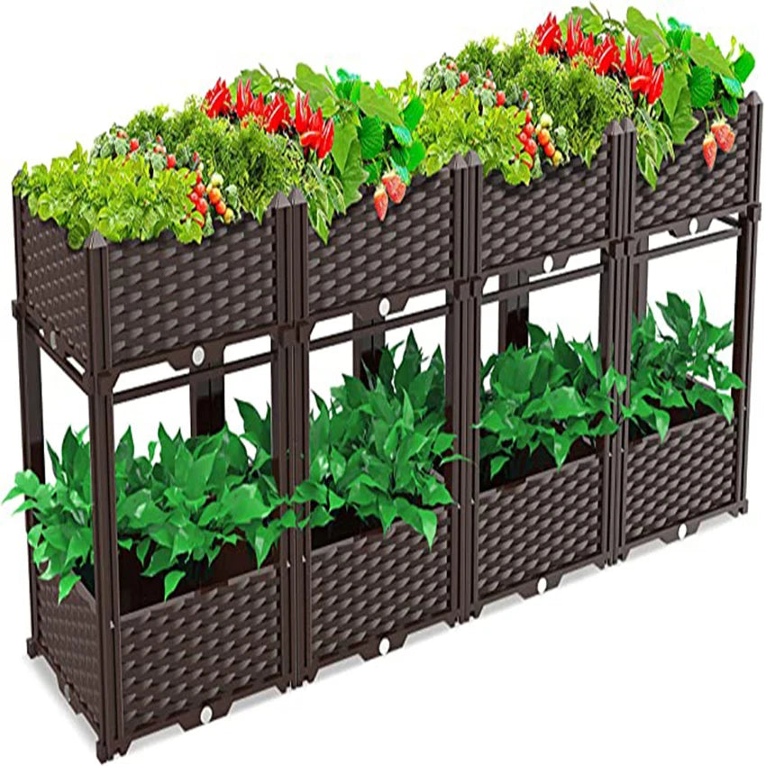 Plastic Raised Garden Bed Self-Watering Plastic Elevated Planter Box Kit With Legs and Drainage Holes for Flowers Fruits Etc