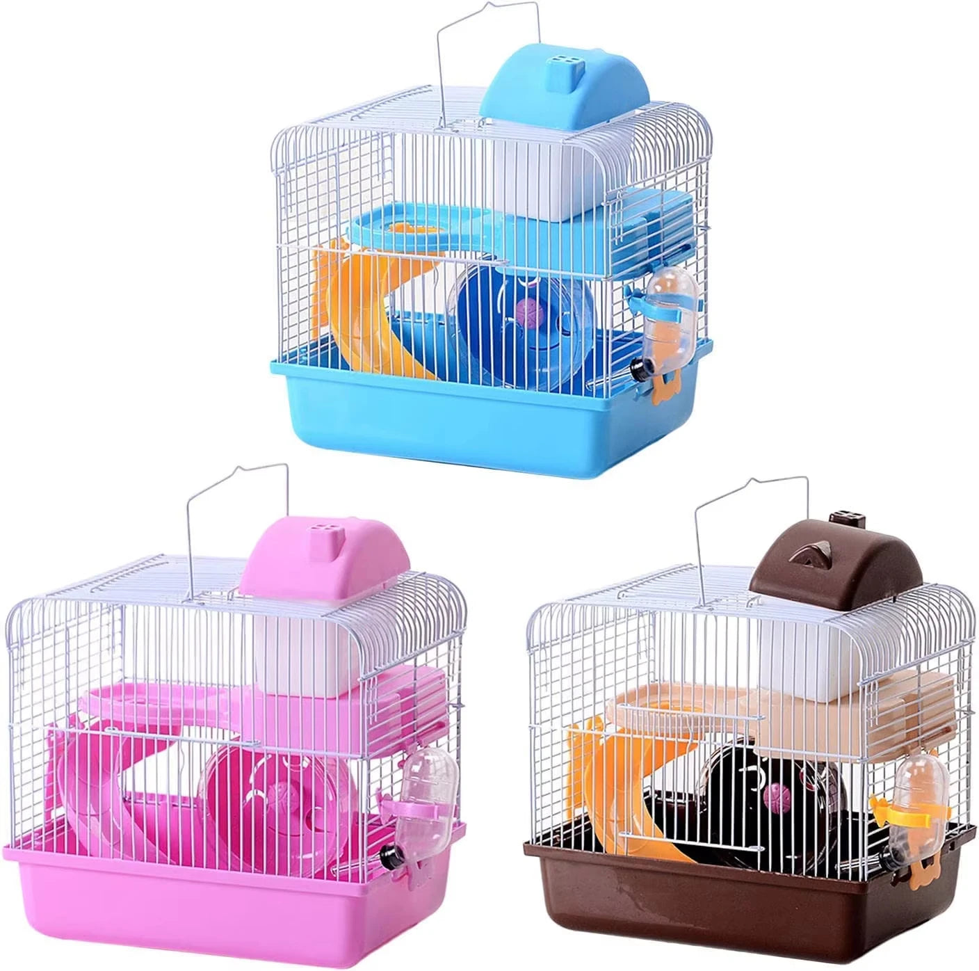 Portable Small Pet Cage Plastic Animal Pattern Nest for Hamsters Guinea Pigs Rabbits with Sport Running Wheel Carrier Toy House