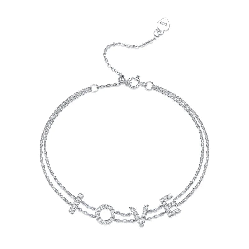 S925 Sterling Silver Moissanite LOVE Letter Bracelet Women's Light Luxury Minimalist Niche Design Cross-Border Best Seller