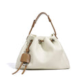 Minimalist Ruched Leather Shoulder Bag Premium Top-Grain Cowhide Soft Slouchy Silhouette Daily Crossbody Drawstring Handbag