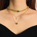 Classic Green Square Diamond Chain Zircon Heart Necklace for Women Jewelry Wholesale